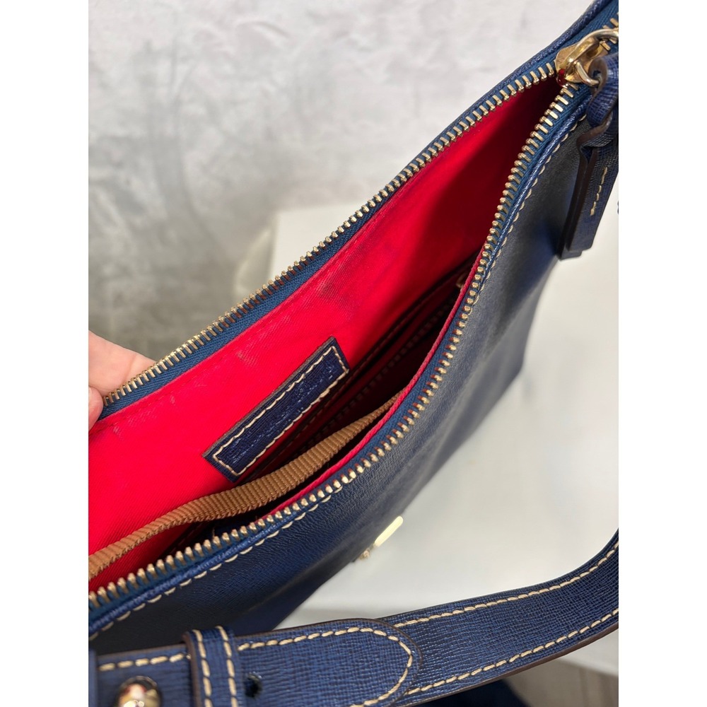 Dooney & Bourke Saffiano Leather Hobo Bag Purse Navy Blue Large Shoulder Bag - Picture 9 of 15